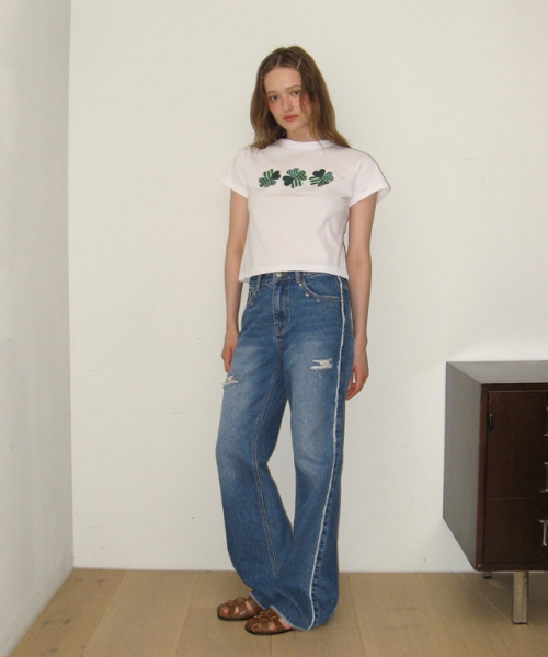 RONRON(ロンロン)の「3 CLOVER CROP T SHIRT WHITE(Tシャツ/カットソー・レディース・その他・FREE)」の3枚目の写真