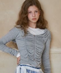 PENDANT SHIRRING SAILOR ZIP UP MELANGE GREY