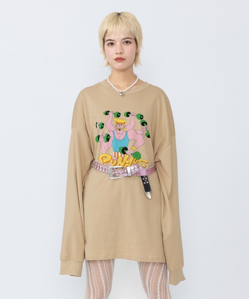 PUNYUS（プニュズ）の「トレーニーロンＴ（Tシャツ/カットソー・レディース・ベージュ/スミクロ/ホワイト・1/2/3/4/5）」の3枚目の写真