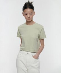 ウィメンズクルーネッククロップTシャツ[ペイルグリーン]