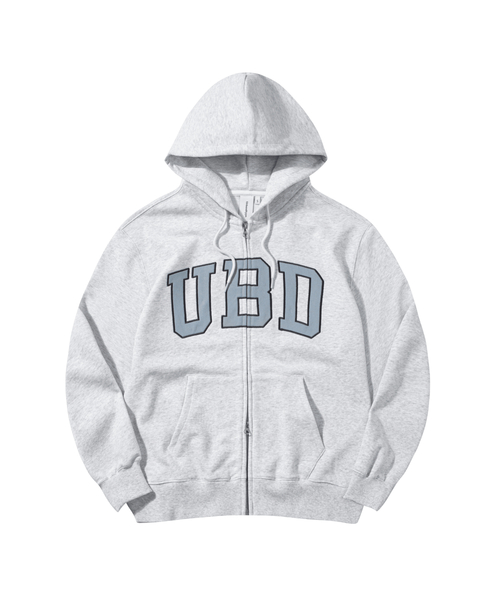 URBANDTYPE（アーバンディタイプ）の「UBD アスレチックスウェットフーディージップアップ_5color（パーカー・レディース・グレー/ネイビー/ブラウン/チャコール/ブルー/ライトグレー・LARGE/MEDIUM/X-LARGE/SMALL）」の2枚目の写真