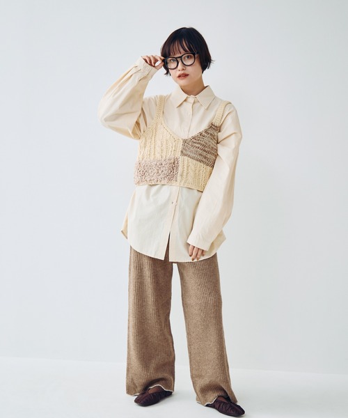 Crisp（クリスプ）の「アクセントヘムリブニットパンツ（その他パンツ・レディース・アイボリー/ブラウン・FREE）」の3枚目の写真