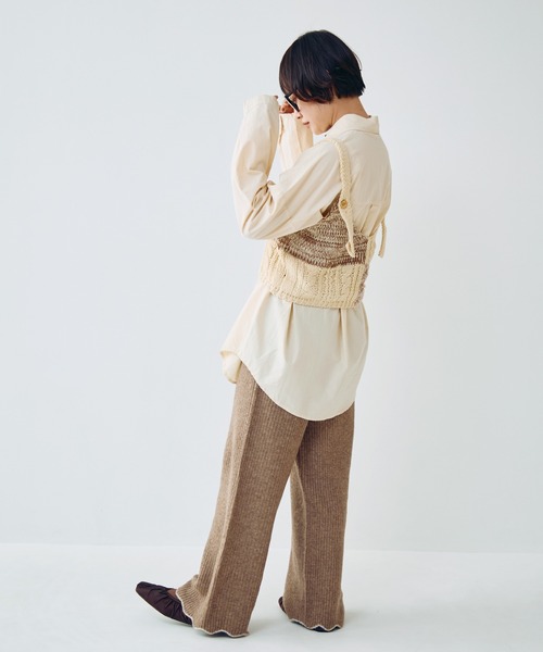 Crisp（クリスプ）の「アクセントヘムリブニットパンツ（その他パンツ・レディース・アイボリー/ブラウン・FREE）」の4枚目の写真