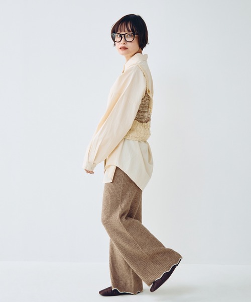 Crisp（クリスプ）の「アクセントヘムリブニットパンツ（その他パンツ・レディース・アイボリー/ブラウン・FREE）」の5枚目の写真