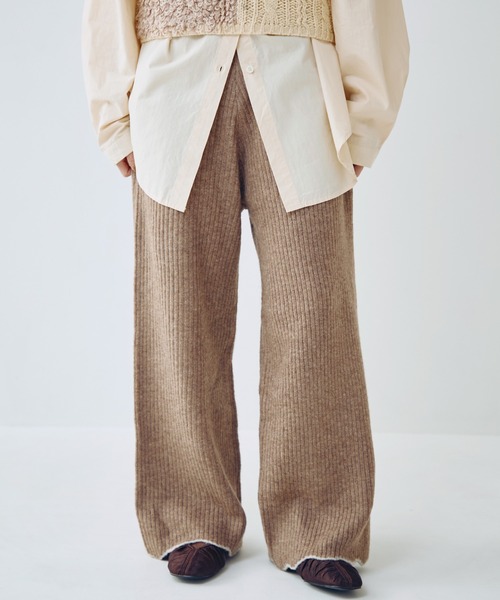 Crisp（クリスプ）の「アクセントヘムリブニットパンツ（その他パンツ・レディース・アイボリー/ブラウン・FREE）」の7枚目の写真