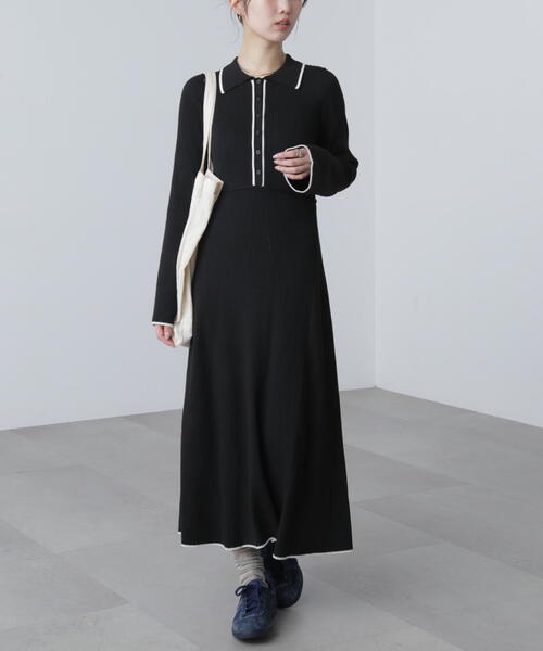 FREE'S MART（フリーズマート）の「◆ポロニットワンピース（ワンピース・レディース・ブラック/グレー/ブラウン・SMALL/MEDIUM）」の2枚目の写真