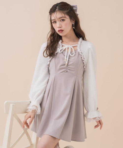 couture BY ROJITA（クチュールバイロジータ）の「【ミニ丈・ロング丈あり】シャギーボレロドッキングワンピース（ワンピース・レディース・ピンク/グレー/ブラック・FREE/MEDIUM）」の3枚目の写真