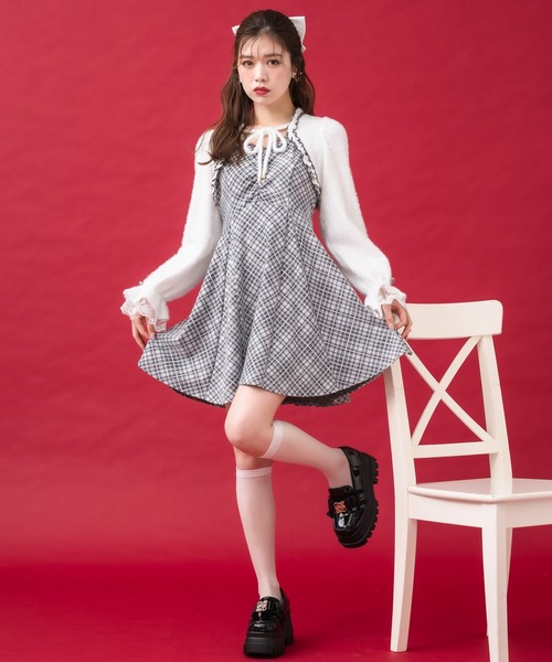 couture BY ROJITA（クチュールバイロジータ）の「【ミニ丈・ロング丈あり】シャギーボレロドッキングワンピース（ワンピース・レディース・ピンク/グレー/ブラック・FREE/MEDIUM）」の9枚目の写真
