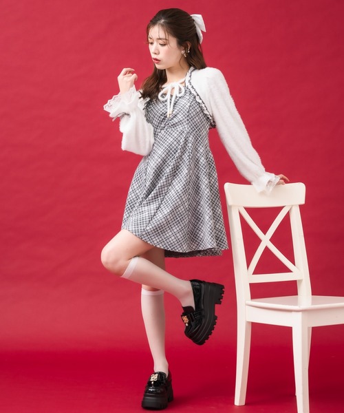couture BY ROJITA（クチュールバイロジータ）の「【ミニ丈・ロング丈あり】シャギーボレロドッキングワンピース（ワンピース・レディース・ピンク/グレー/ブラック・FREE/MEDIUM）」の10枚目の写真