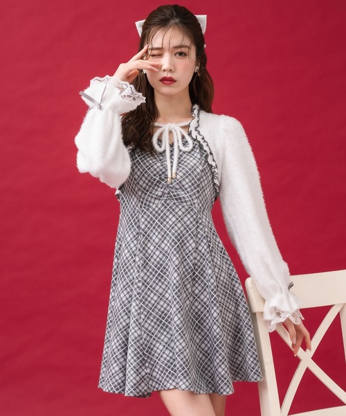 couture BY ROJITA（クチュールバイロジータ）の「【ミニ丈・ロング丈あり】シャギーボレロドッキングワンピース（ワンピース・レディース・ピンク/グレー/ブラック・FREE/MEDIUM）」の13枚目の写真