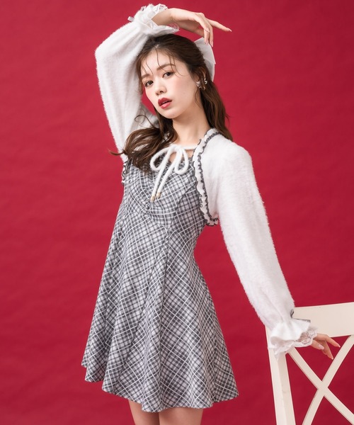 couture BY ROJITA（クチュールバイロジータ）の「【ミニ丈・ロング丈あり】シャギーボレロドッキングワンピース（ワンピース・レディース・ピンク/グレー/ブラック・FREE/MEDIUM）」の14枚目の写真