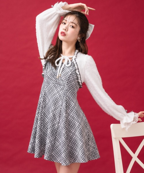couture BY ROJITA（クチュールバイロジータ）の「【ミニ丈・ロング丈あり】シャギーボレロドッキングワンピース（ワンピース・レディース・ピンク/グレー/ブラック・FREE/MEDIUM）」の15枚目の写真