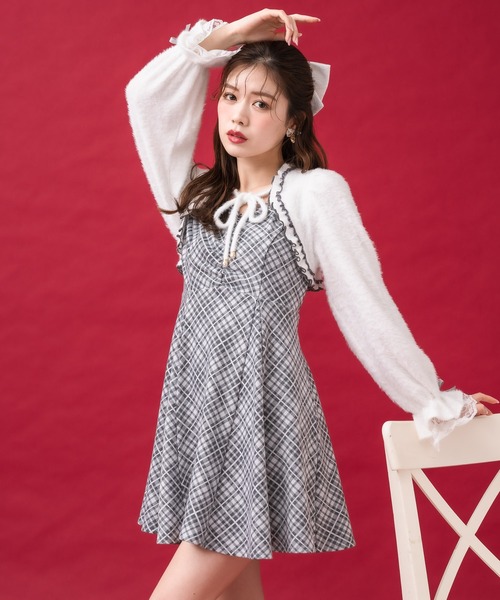 couture BY ROJITA（クチュールバイロジータ）の「【ミニ丈・ロング丈あり】シャギーボレロドッキングワンピース（ワンピース・レディース・ピンク/グレー/ブラック・FREE/MEDIUM）」の16枚目の写真