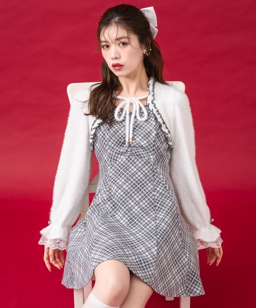couture BY ROJITA（クチュールバイロジータ）の「【ミニ丈・ロング丈あり】シャギーボレロドッキングワンピース（ワンピース・レディース・ピンク/グレー/ブラック・FREE/MEDIUM）」の19枚目の写真