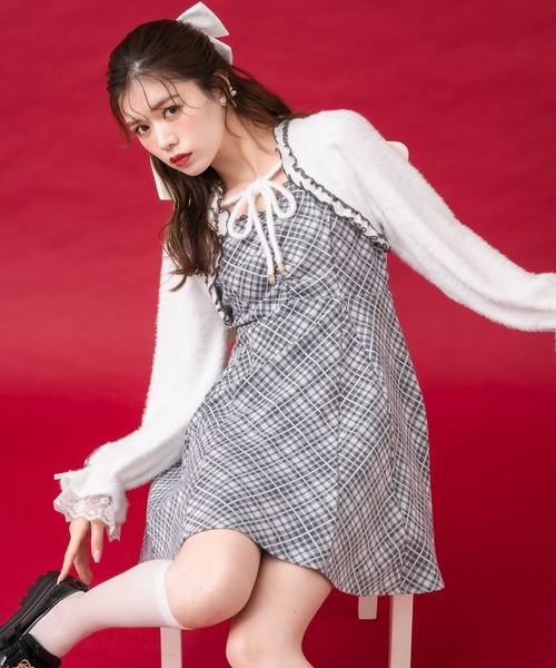 couture BY ROJITA（クチュールバイロジータ）の「【ミニ丈・ロング丈あり】シャギーボレロドッキングワンピース（ワンピース・レディース・ピンク/グレー/ブラック・FREE/MEDIUM）」の20枚目の写真