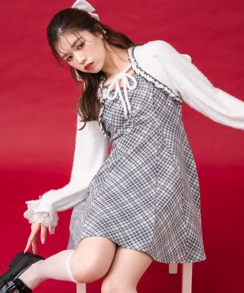 couture BY ROJITA（クチュールバイロジータ）の「【ミニ丈・ロング丈あり】シャギーボレロドッキングワンピース（ワンピース・レディース・ピンク/グレー/ブラック・FREE/MEDIUM）」の21枚目の写真