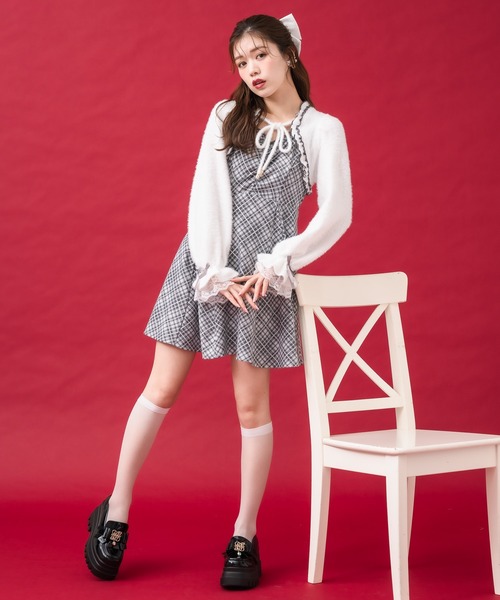 couture BY ROJITA（クチュールバイロジータ）の「【ミニ丈・ロング丈あり】シャギーボレロドッキングワンピース（ワンピース・レディース・ピンク/グレー/ブラック・FREE/MEDIUM）」の7枚目の写真
