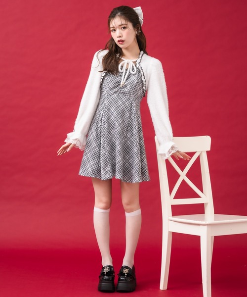 couture BY ROJITA（クチュールバイロジータ）の「【ミニ丈・ロング丈あり】シャギーボレロドッキングワンピース（ワンピース・レディース・ピンク/グレー/ブラック・FREE/MEDIUM）」の8枚目の写真