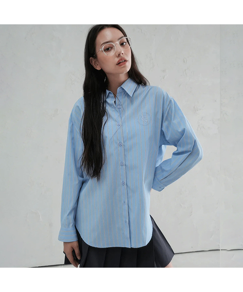 Vivacious(ビバシャス)の「Fraise Unbalance Stripe Shirt - 2COL(シャツ/ブラウス・レディース・ブルー/ピンク・SMALL/MEDIUM)」の1枚目の写真
