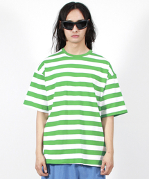 DEMARC（ドゥマーク）の「M ボールドストライプオーバーサイズ半袖Tシャツ グリーン（Tシャツ/カットソー）」