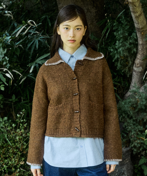 セール】W BOUCLE SWEATER CARDIGAN [BROWN]（カーディガン/ボレロ