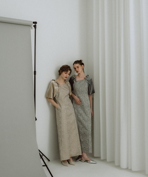 et.UNiVER(エトユニベール)の「Puff-sleeve Jacquard Dress(ドレス・レディース・ブルーグレー/グリーン/ピンク/ベージュ・SMALL/MEDIUM/LARGE)」の13枚目の写真