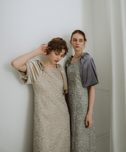 et.UNiVER(エトユニベール)の「Puff-sleeve Jacquard Dress(ドレス・レディース・ブルーグレー/グリーン/ピンク/ベージュ・SMALL/MEDIUM/LARGE)」の14枚目の写真