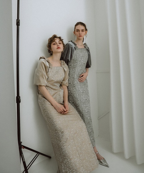 et.UNiVER(エトユニベール)の「Puff-sleeve Jacquard Dress(ドレス・レディース・ブルーグレー/グリーン/ピンク/ベージュ・SMALL/MEDIUM/LARGE)」の16枚目の写真