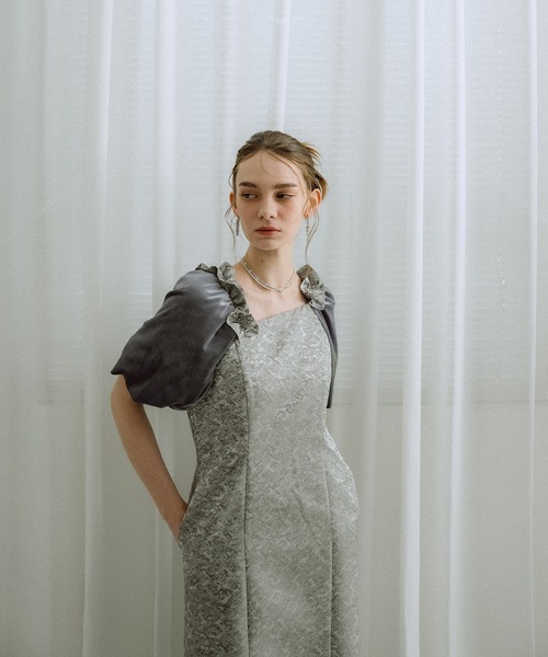 et.UNiVER(エトユニベール)の「Puff-sleeve Jacquard Dress(ドレス・レディース・ブルーグレー/グリーン/ピンク/ベージュ・SMALL/MEDIUM/LARGE)」の19枚目の写真