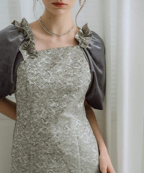 et.UNiVER(エトユニベール)の「Puff-sleeve Jacquard Dress(ドレス・レディース・ブルーグレー/グリーン/ピンク/ベージュ・SMALL/MEDIUM/LARGE)」の21枚目の写真