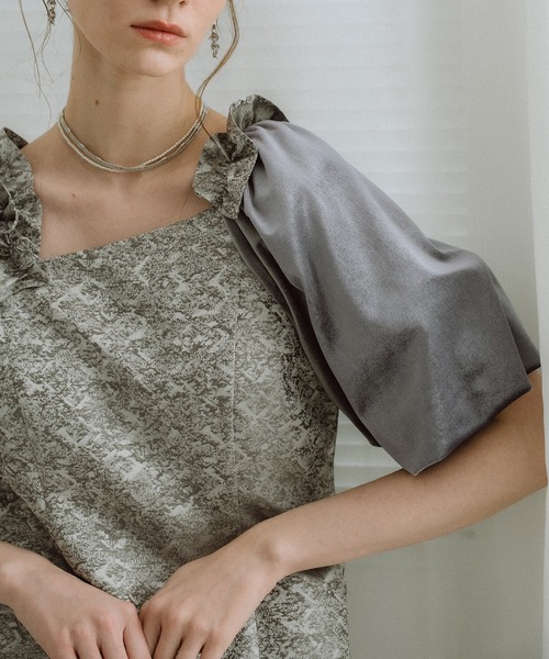 et.UNiVER(エトユニベール)の「Puff-sleeve Jacquard Dress(ドレス・レディース・ブルーグレー/グリーン/ピンク/ベージュ・SMALL/MEDIUM/LARGE)」の22枚目の写真