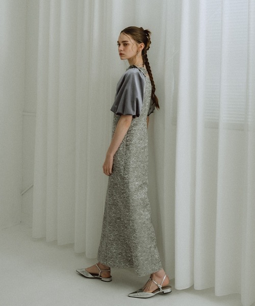 et.UNiVER(エトユニベール)の「Puff-sleeve Jacquard Dress(ドレス・レディース・ブルーグレー/グリーン/ピンク/ベージュ・SMALL/MEDIUM/LARGE)」の18枚目の写真