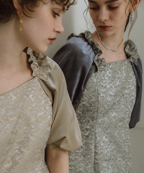 Puff-sleeve Jacquard Dress（ドレス）｜et.UNiVER（エトユニベール