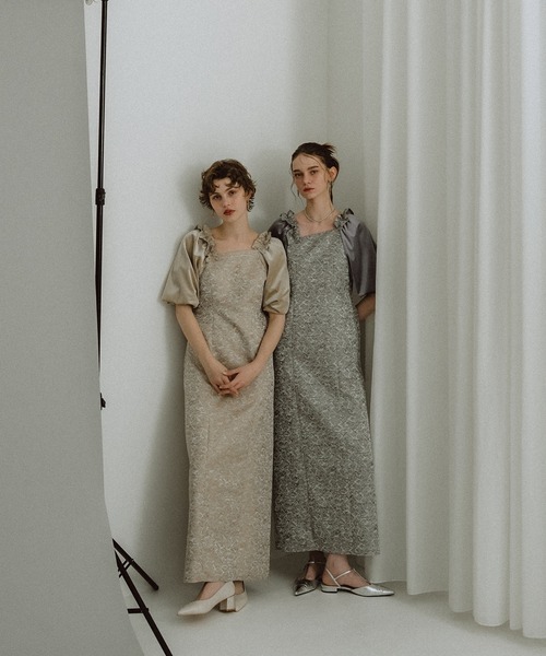 et.UNiVER(エトユニベール)の「Puff-sleeve Jacquard Dress(ドレス・レディース・ブルーグレー/グリーン/ピンク/ベージュ・SMALL/MEDIUM/LARGE)」の12枚目の写真