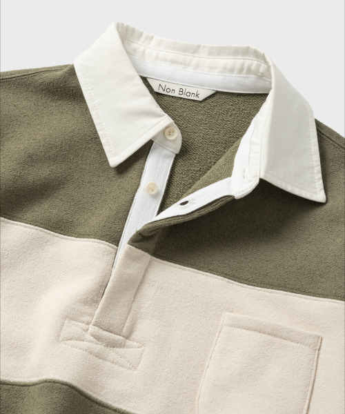 NONBLANK(ノンブランク)の「ブークルラグビーTシャツ_カーキ(ポロシャツ・メンズ・カーキ・MEDIUM/LARGE/X-LARGE)」の4枚目の写真