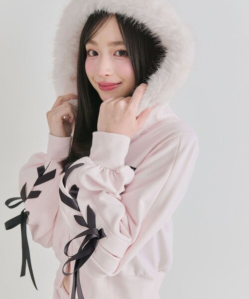 OLIVE des OLIVE(オリーブデオリーブ)の「レースアップジップパーカー(パーカー・レディース・ピンク/ブラック/トップグレー・FREE)」の19枚目の写真