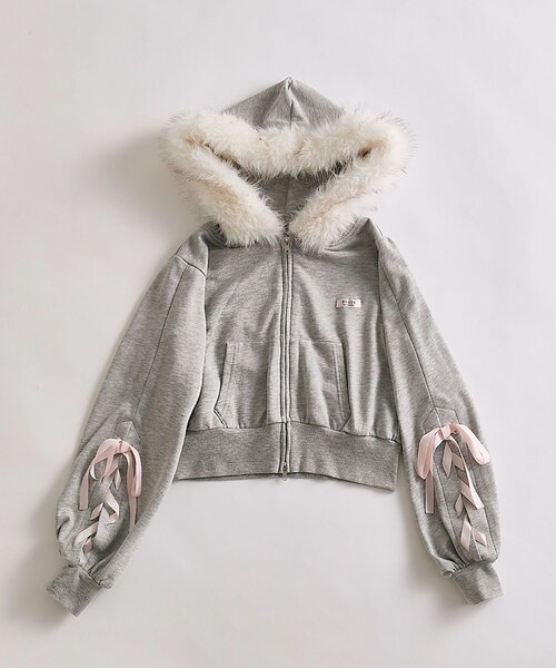 OLIVE des OLIVE(オリーブデオリーブ)の「レースアップジップパーカー(パーカー・レディース・ピンク/ブラック/トップグレー・FREE)」の14枚目の写真