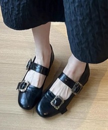 スクエア バックル ダブル ベルト パンプス
