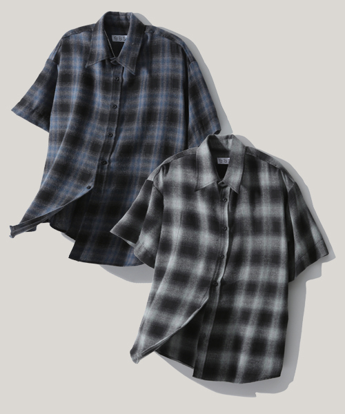 ease（イーズ）の「OMBRE 1/2チェックシャツ [オーバーサイズフィット] _ブルー_男女共用（シャツ/ブラウス・メンズ・その他・MEDIUM/LARGE）」の3枚目の写真