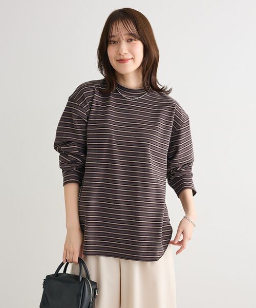 Green　Parks（グリーンパークス）の「なめらかタッチマルチボーダープルオーバー（Tシャツ/カットソー・レディース・ブラウン/チャコールグレー/アイボリー・FREE）」の21枚目の写真