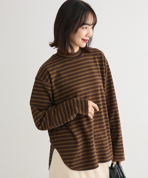 Green　Parks（グリーンパークス）の「なめらかタッチマルチボーダープルオーバー（Tシャツ/カットソー・レディース・ブラウン/チャコールグレー/アイボリー・FREE）」の3枚目の写真