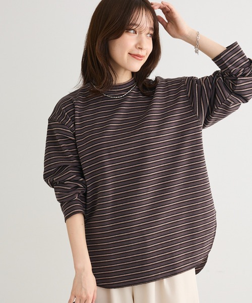 Green　Parks（グリーンパークス）の「なめらかタッチマルチボーダープルオーバー（Tシャツ/カットソー・レディース・ブラウン/チャコールグレー/アイボリー・FREE）」の2枚目の写真