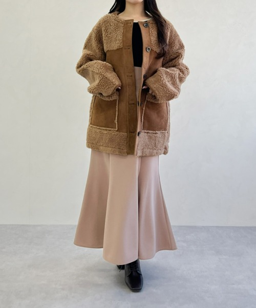 MISCH MASCH（ミッシュマッシュ）の「一部店舗限定 ムートン切替ボアコート（その他アウター・レディース・ベージュ/ブラウン・ﾌﾘ-）」の22枚目の写真