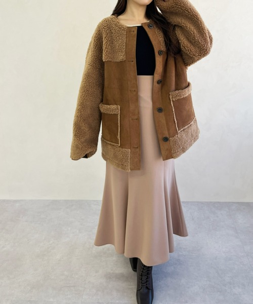 MISCH MASCH（ミッシュマッシュ）の「一部店舗限定 ムートン切替ボアコート（その他アウター・レディース・ベージュ/ブラウン・ﾌﾘ-）」の20枚目の写真