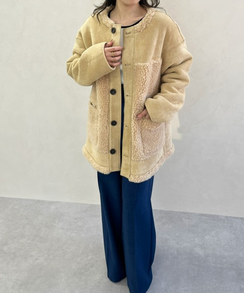 MISCH MASCH（ミッシュマッシュ）の「一部店舗限定 ムートン切替ボアコート（その他アウター・レディース・ベージュ/ブラウン・ﾌﾘ-）」の7枚目の写真