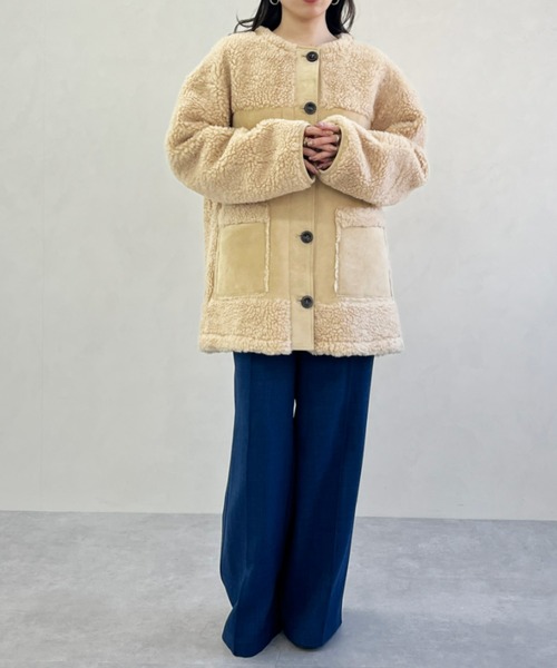 MISCH MASCH（ミッシュマッシュ）の「一部店舗限定 ムートン切替ボアコート（その他アウター・レディース・ベージュ/ブラウン・ﾌﾘ-）」の6枚目の写真