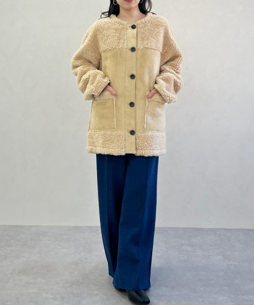 MISCH MASCH（ミッシュマッシュ）の「一部店舗限定 ムートン切替ボアコート（その他アウター・レディース・ベージュ/ブラウン・ﾌﾘ-）」の5枚目の写真