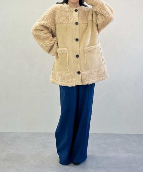 MISCH MASCH（ミッシュマッシュ）の「一部店舗限定 ムートン切替ボアコート（その他アウター・レディース・ベージュ/ブラウン・ﾌﾘ-）」の4枚目の写真
