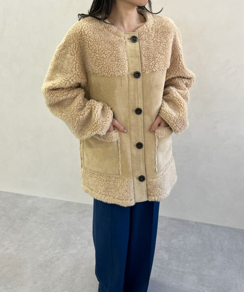 MISCH MASCH（ミッシュマッシュ）の「一部店舗限定 ムートン切替ボアコート（その他アウター・レディース・ベージュ/ブラウン・ﾌﾘ-）」の9枚目の写真