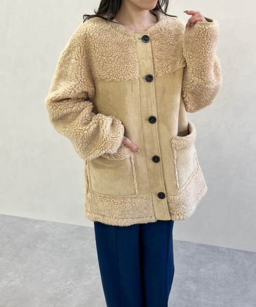 MISCH MASCH（ミッシュマッシュ）の「一部店舗限定 ムートン切替ボアコート（その他アウター・レディース・ベージュ/ブラウン・ﾌﾘ-）」の8枚目の写真
